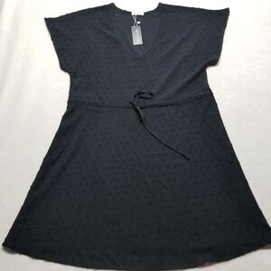 Ekouaer Medium Dress Knee Length Black Swiss Dot Sheer Swim Cover Whimsigoth